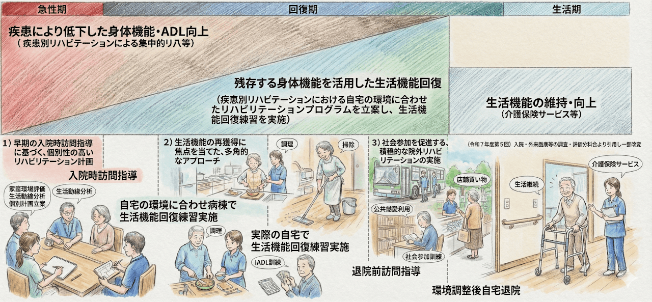 リハビリテーションの3つの段階:急性期、回復期、生活期の流れ